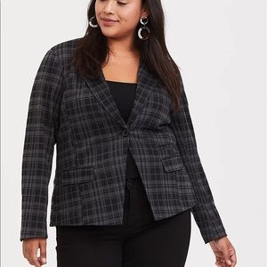 TORRID Black Gray Plaid Double Knit Blazer 1X